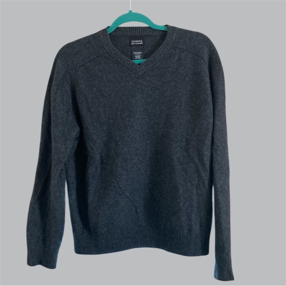 George Other - George 100% Cashmere Charcoal Gray Heather V-neck Sweater Men's Large(42/44) EUC